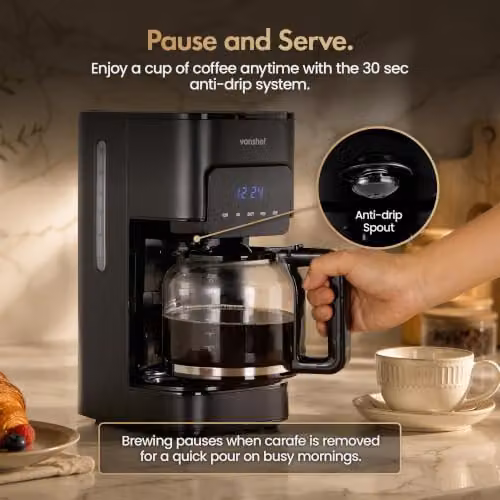VonShef Retro Digital Filter Coffee Machine, 1.5L, Black – 2