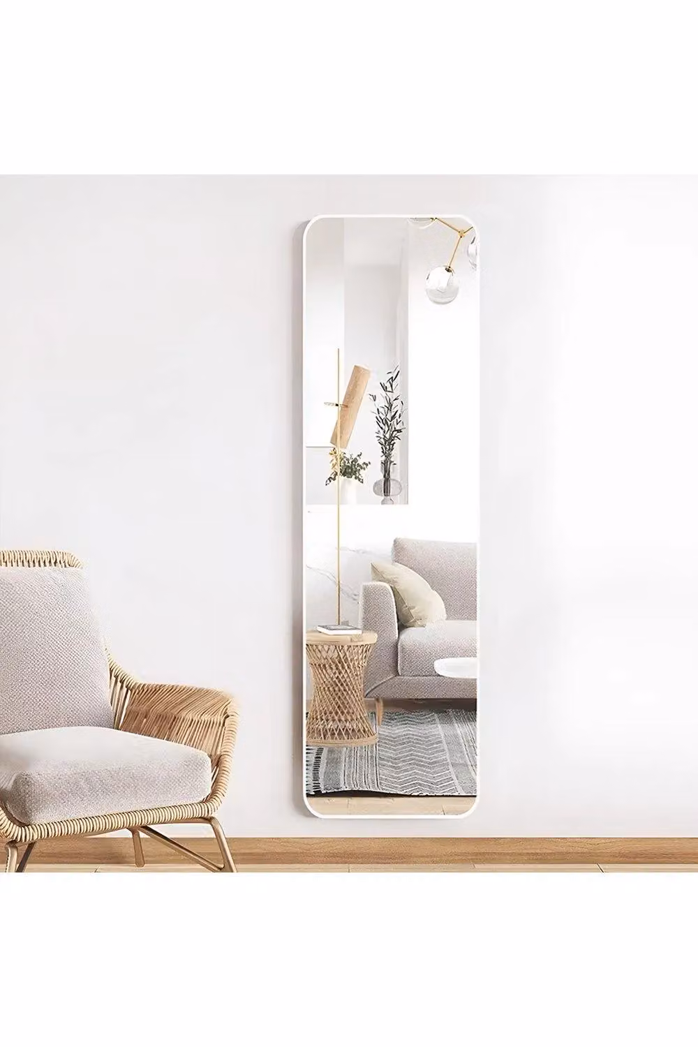 H&O Direct White Full Length Rectangular Mirror for Wall or Floor Mounting, W: 37 cm, H: 147 cm – 2