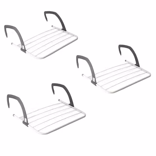 KAV Pack of 3 Foldable Indoor Cloth Airer Drying Radiator Bath Rack with 5 Bars in White and Grey – 1
