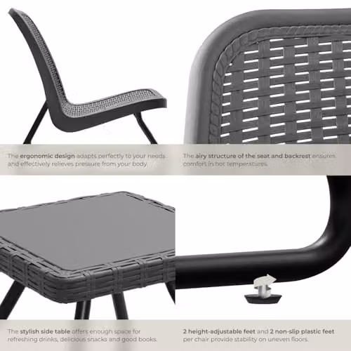 tectake Grey Rattan Garden Furniture Set with 2 Upholstered Lounge Armchairs and 1 Outdoor Coffee Table featuring a Powder Coated Steel Frame – 4