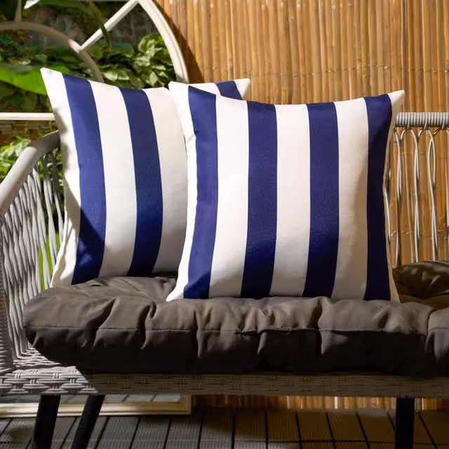 OHS Pack of 4 Navy and White Striped Square Outdoor Cushion Covers with Stain Repellent Fabric