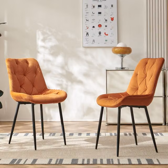 SONARA Modern Set of 2 Orange Velvet Dining Chairs with Ergonomic Upholstered Seats and Metal Legs – 1