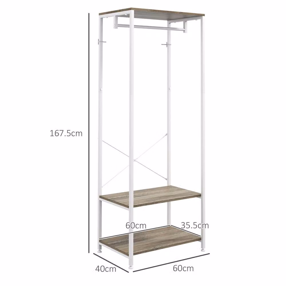 STILVORA Hall Tree with Bench and 2 Shelves in White and Multicolour with Metal Frame – 3