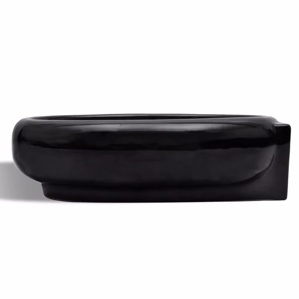 Berkfield Home Round Ceramic Wall Mounted Bathroom Sink Basin with Overflow in Black – 3