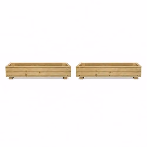 Set of 2 Planter Potters Brown Wooden Trough Planters for Ornamental, Herb or Vegetable Gardens