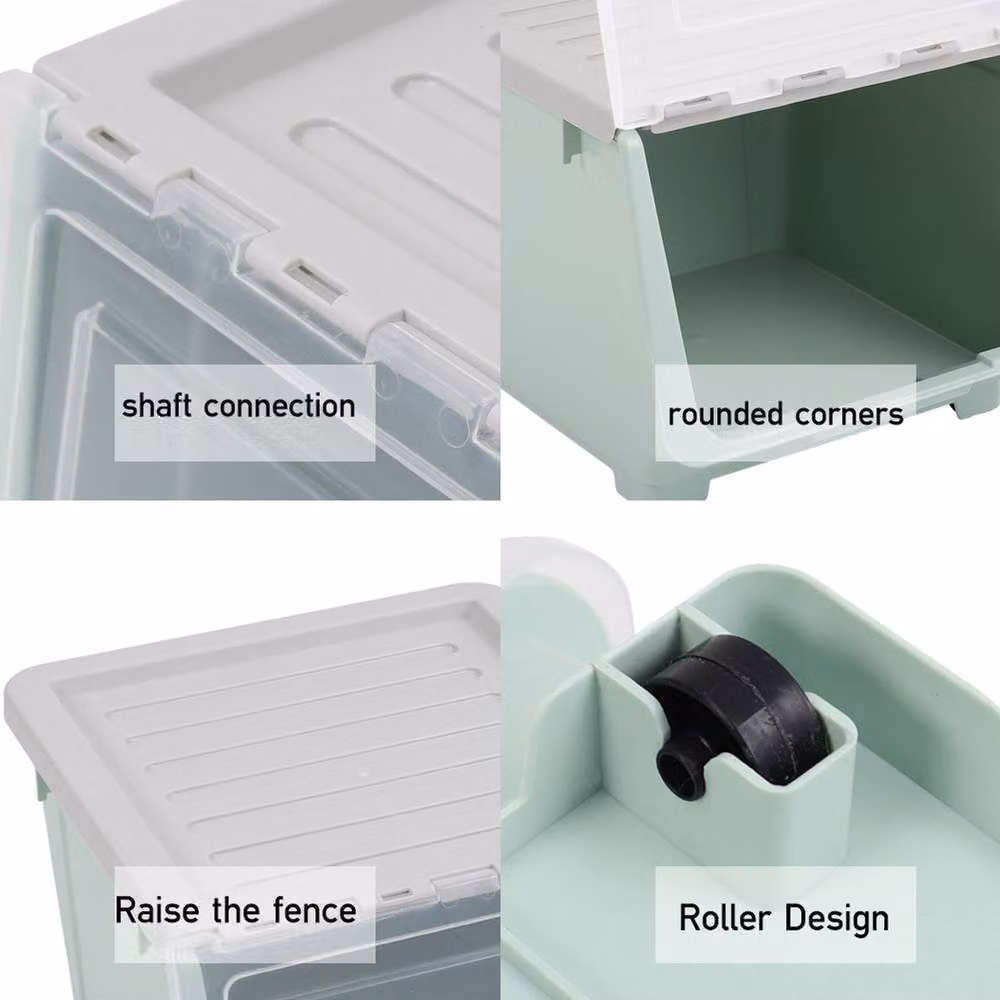 Garden Sanctuary Stackable Green Plastic Garden Storage Box with Lid and Wheels – 3