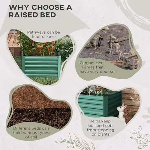 Outsunny Galvanised Steel Raised Bed for Vegetable and Ornamental Gardens, Green, W: 90 cm, D: 90 cm, H: 59 cm – 4