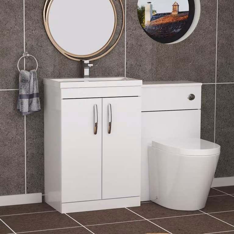 Royal Bathrooms Turin Gloss White 1100mm 2-Door Mid-Edge Basin and Cesar Back to Wall Toilet Pack