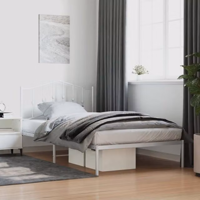 Berkfield Home Metal Bed Frame with Headboard in White – 1
