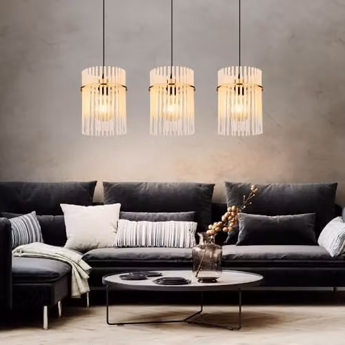 Netlighting Gorley Bar Pendant Light in Gold and Transparent Glass, W/D/H: 80 x 20 x 140 cm – 5