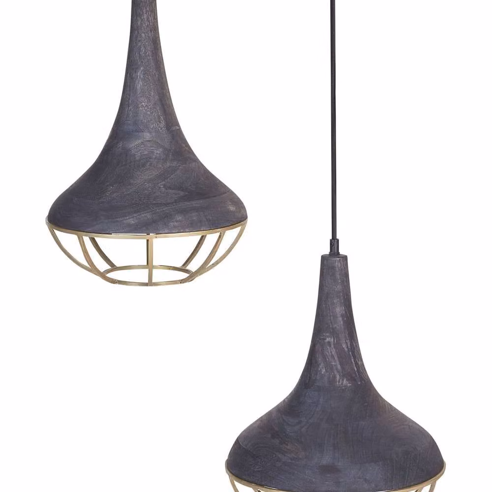 Wyld and Coco Black Mango Wood Two-Point Boho Pendant Lamp – 2