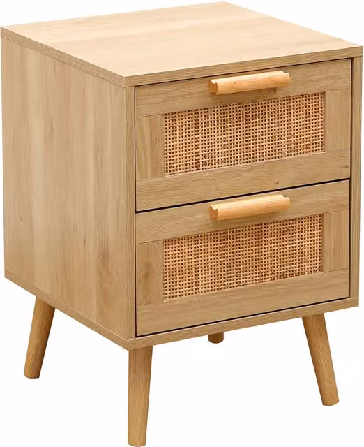 HMD Mid-Century Bedside Table with 2 Drawers in Brown and Beige