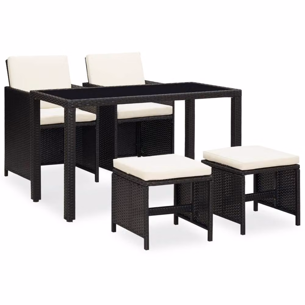 Berkfield Home Elegant 5 Piece Outdoor Dining Set with Cushions in Black Poly Rattan and Metal – 2