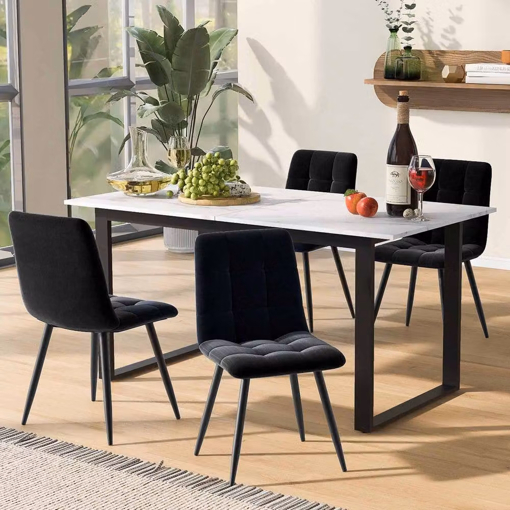 ModernLuxe Extendable Rectangular Dining Table with White Marble Top and Butterfly Leaf, W: 140-180 cm, D: 80 cm, H: 75 cm – 3
