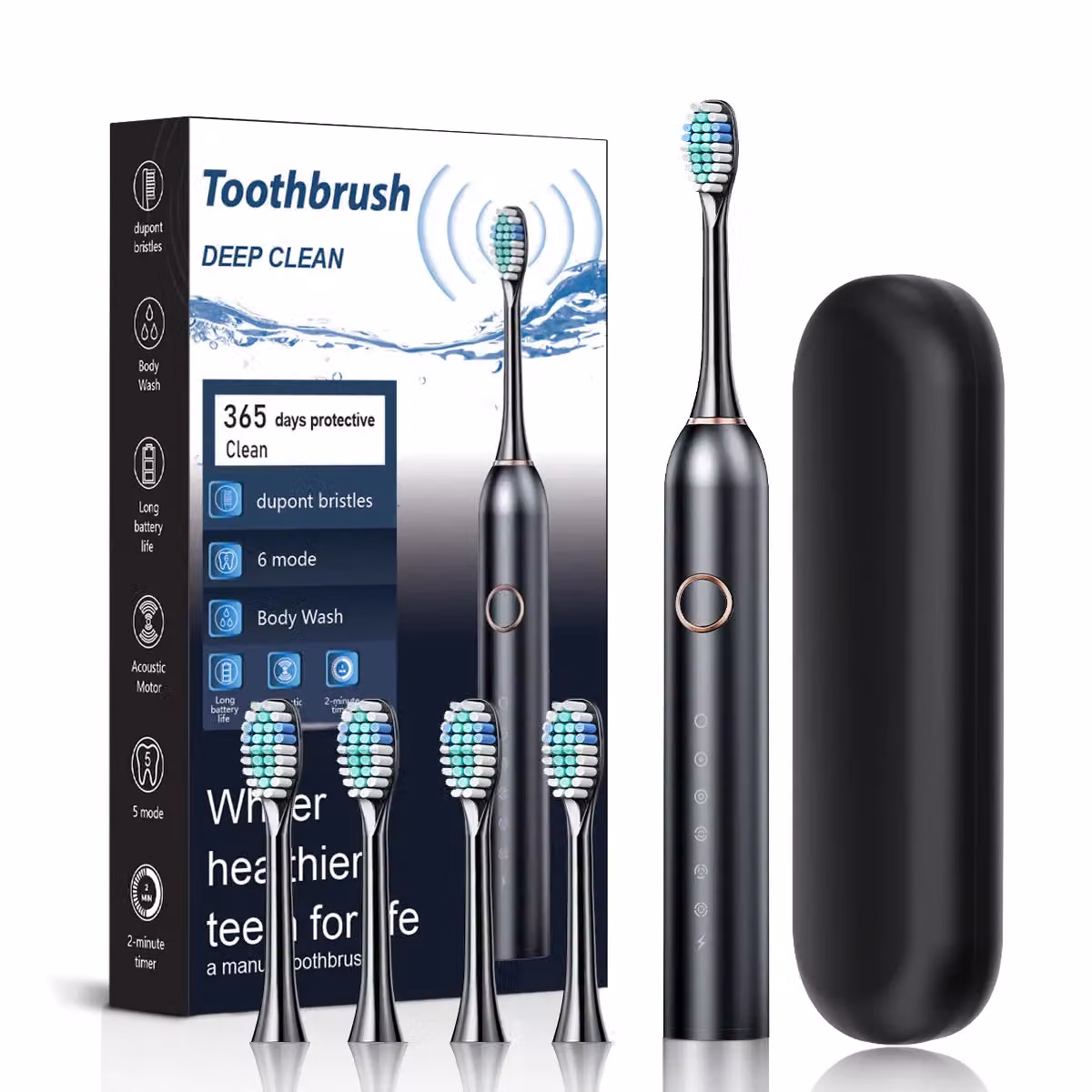 Leaper Adult 6-Speed Soft Bristle Electric Sonic Toothbrush in Black – 3