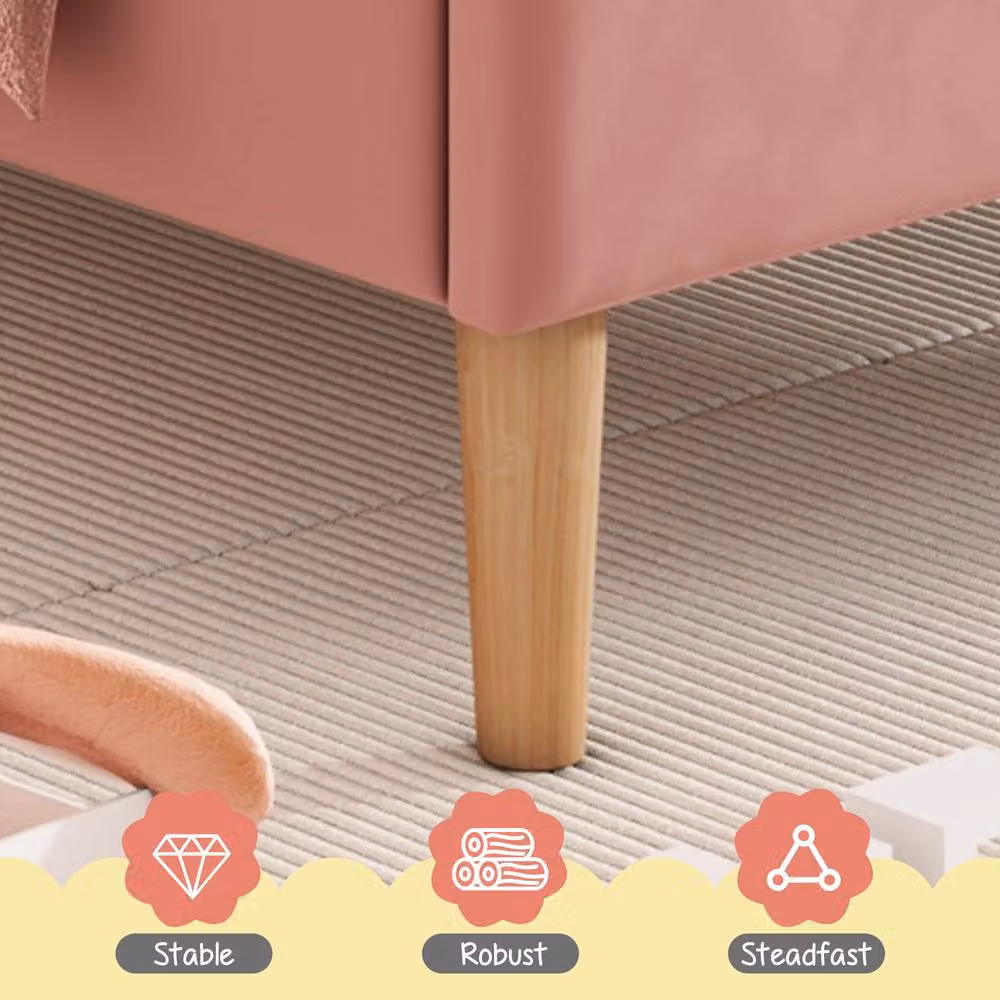 Matteo Adjustable Velvet Upholstered Bed with Wooden Slat Support and Headboard, Pink and Beige, W/D/H: 90 x 190 cm – 2