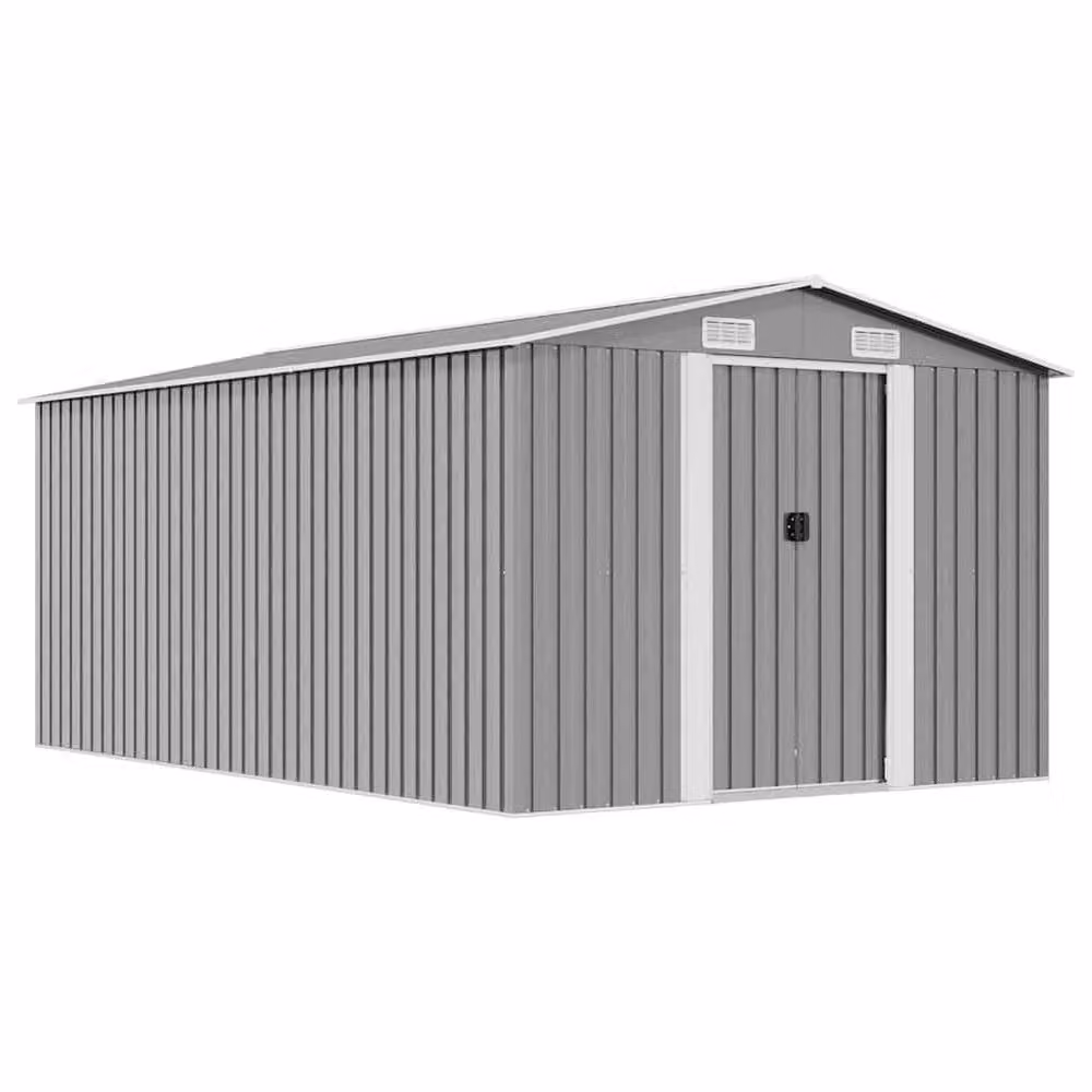 Berkfield Home Grey Galvanised Steel Garden Shed with Sliding Doors and Side Vent, W/D/H: 392 x 257 x 181 cm – 2