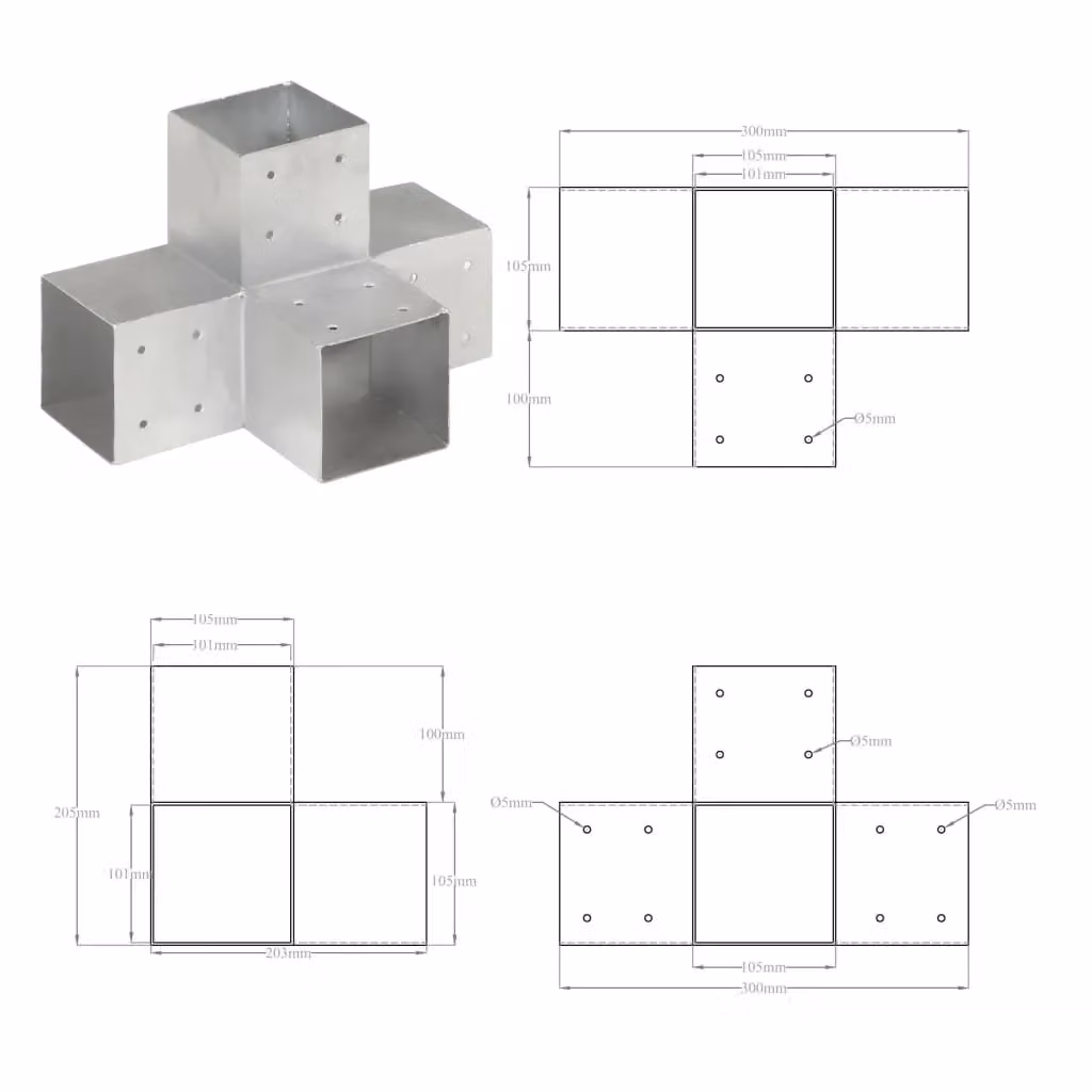 Berkfield Home X Shape Galvanised Steel Post Connector in Silver – 3