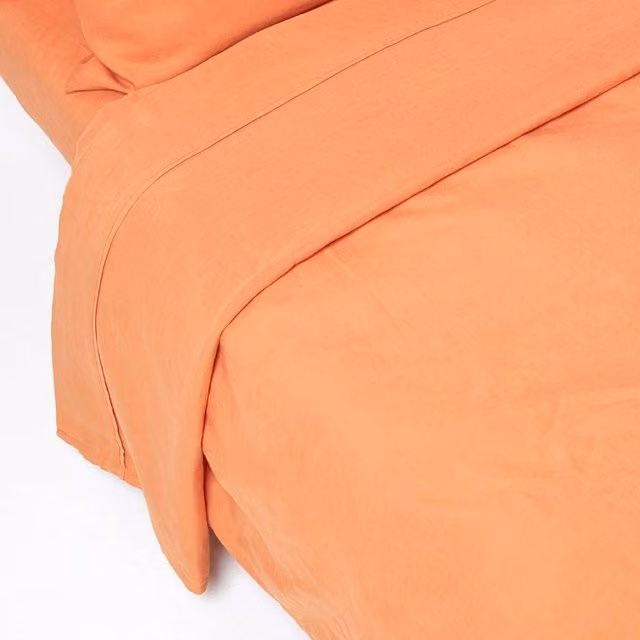 Homescapes Linen and Cotton Flat Sheet, Orange, W/D/H: 140 x 200 cm