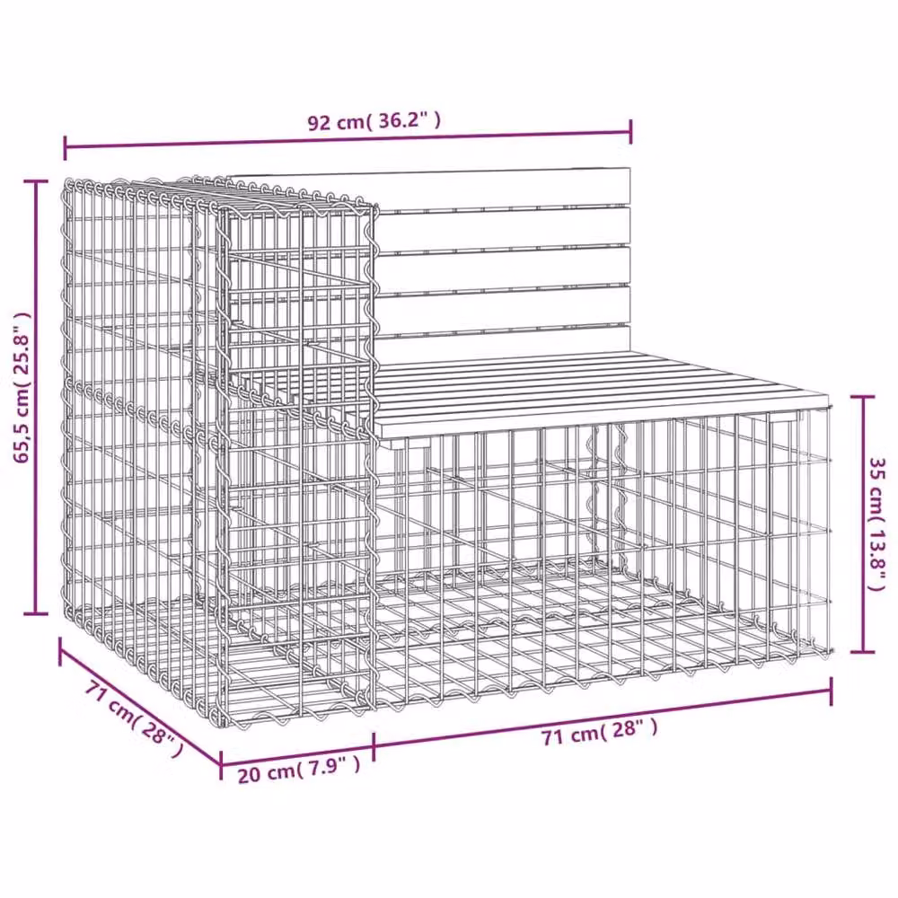 Berkfield Home Beautiful Garden Bench in Brown Gabion Design, W/D/H: 92 x 71 x 65.5 cm – 3
