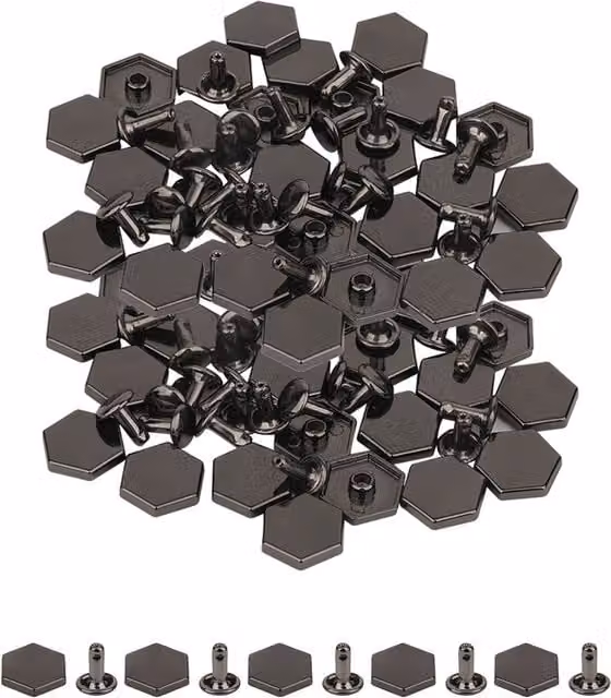Neel Blue Black Nickel-Plated Metal Alloy Hexagonal Feet Caps with 7mm Rivet Studs, 25 Pieces – 1