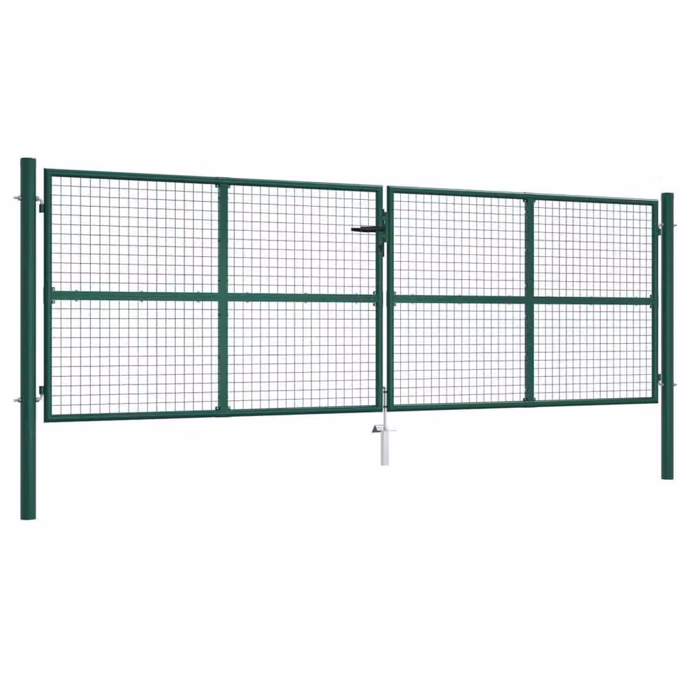 Berkfield Home Single Mesh Garden Gate in Green Galvanised Steel, W: 390 cm, H: 125 cm – 2