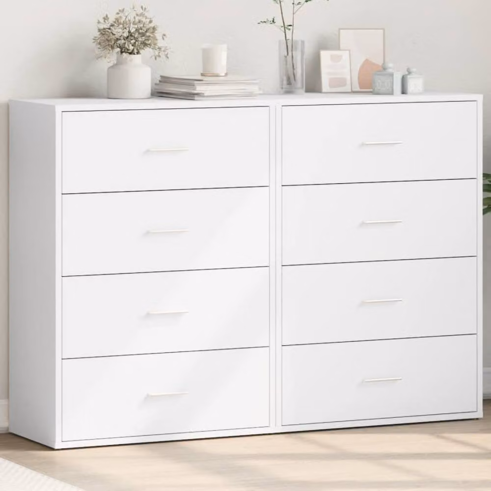 Berkfield Home Set of 2 White Minimalist Sideboards in Matt Engineered Wood, W/D/H: 60 x 31 x 84 cm