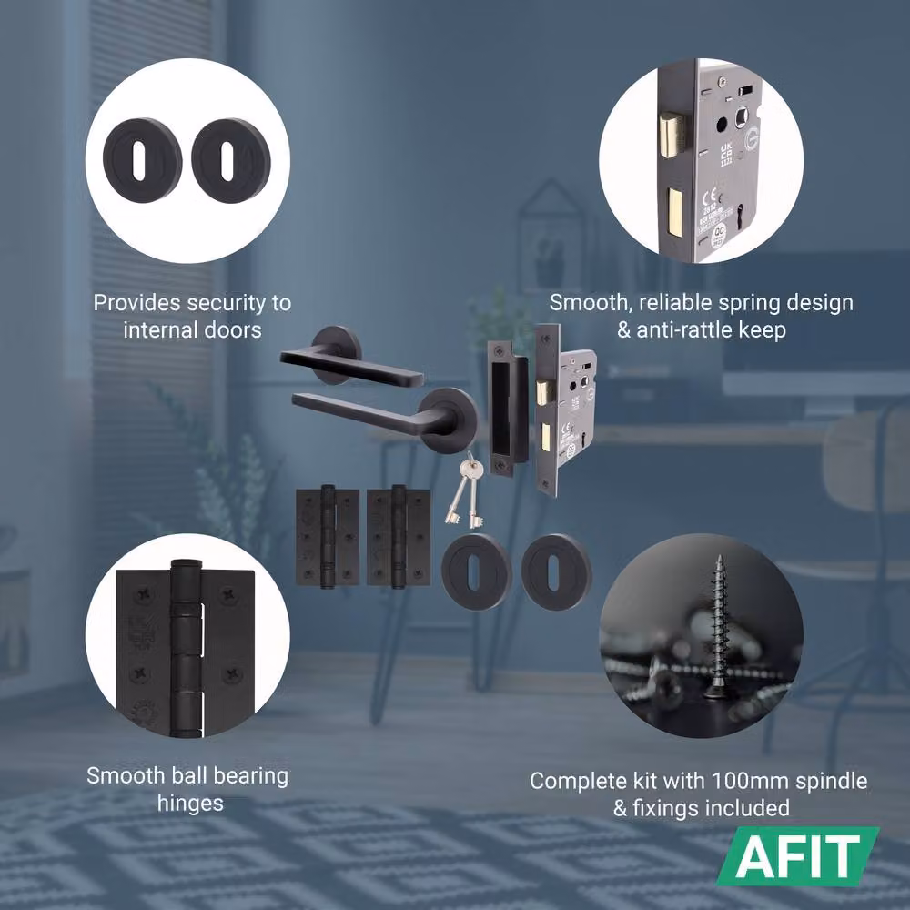 AFIT Matt Black Aluminium Door Handle, Key Lock and Hinge Set, Size: 150 x 150 mm – 3