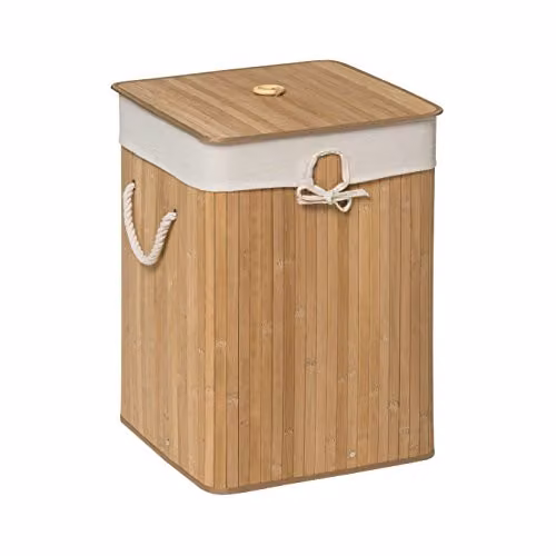 Orsina Kankyo Bamboo Square Laundry Hamper with Lid and Removable Bag, Brown