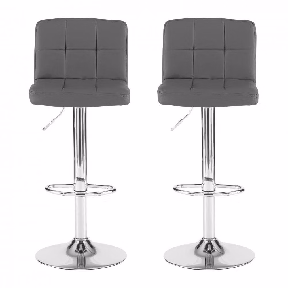 Neo Set of 2 Modern Grey Synthetic Leather Swivel Bar Stools – 4