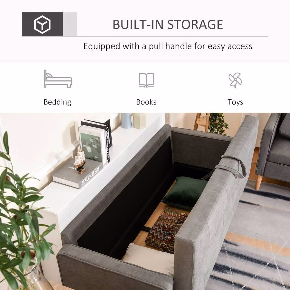 STILVORA 3 Seater Upholstered Fabric Sofa with Storage and Sleeping Function in Grey – 5