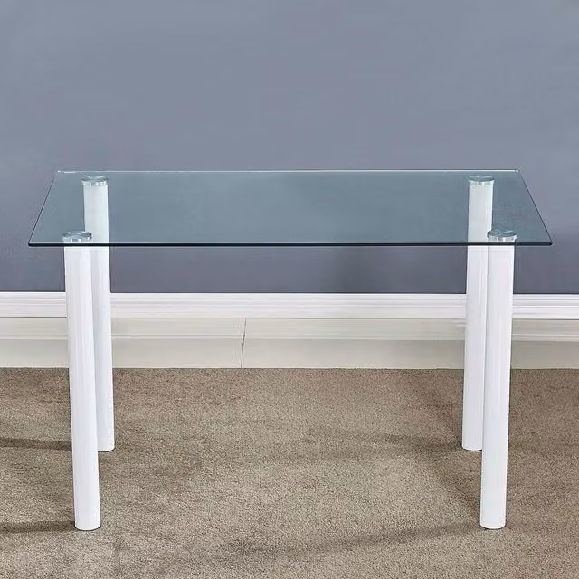 Kosy Koala Modern Rectangular White Glass Dining Table with Metal Legs