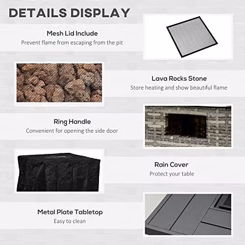 Outsunny PE Rattan Gas Fire Pit Table with Lava Stone in Grey, W/D/H: 71 x 71 x 63 cm – 5
