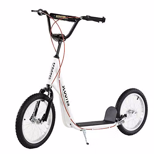HOMCOM Adjustable Height Kick Scooter for Kids with Rubber Tyres and Brake, White