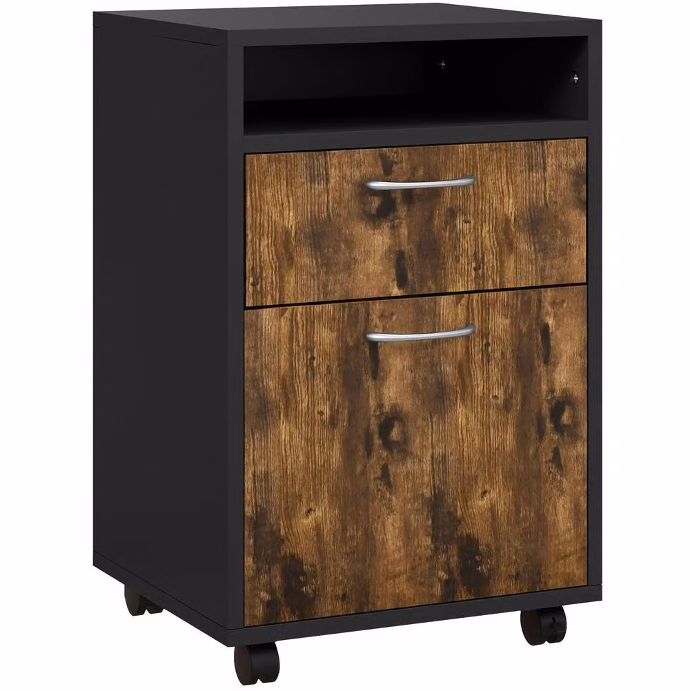 STILVORA Rustic Brown Filing Cabinet with Drawer and Castors – 3
