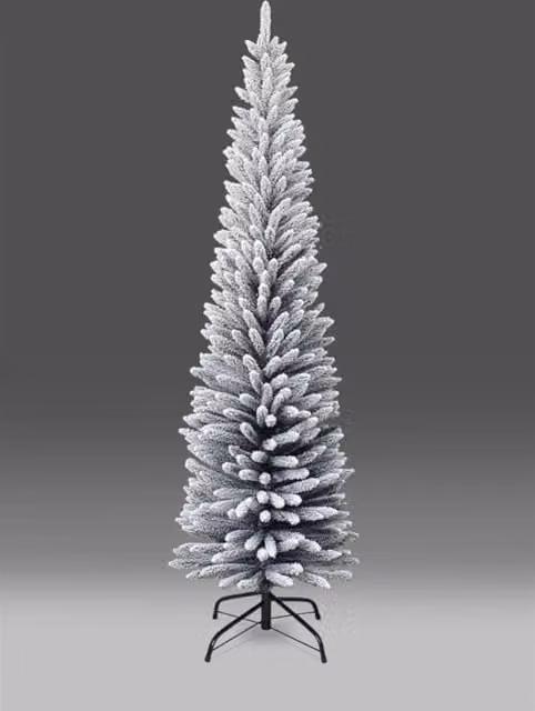 Shatchi 6ft Snow Flocked Artificial Slim Christmas Pencil Tree in White with Metal Stand