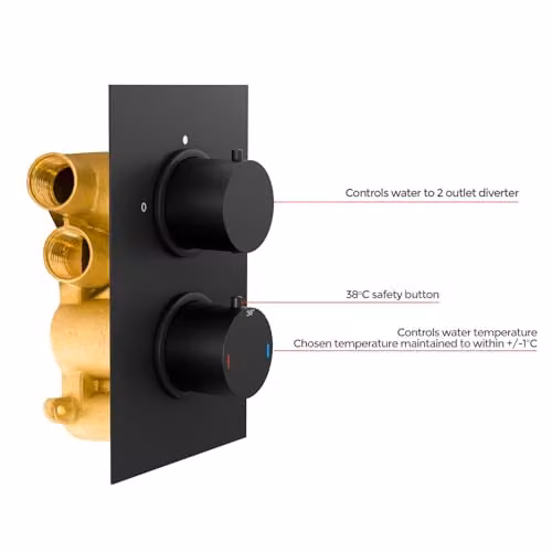Nes Home Matt Black Modern Round 2 Way Concealed Thermostatic Shower Mixer Valve – 2