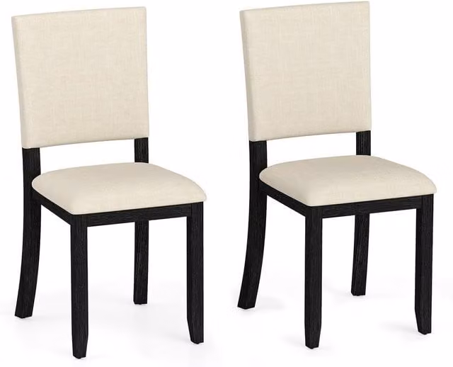 Gymax Set of 2 Modern Wooden Upholstered Dining Chairs with Soft Padded Fabric Seats in Beige – 1