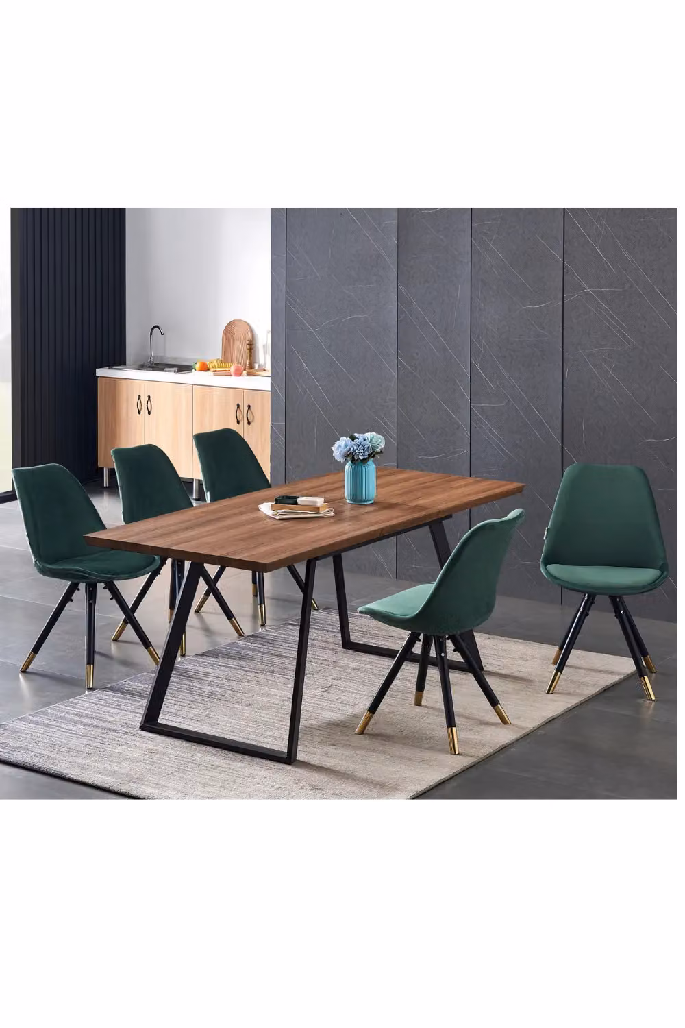 Life Interiors Sofia Ergonomic Modern Dining Chair Upholstered in Green Velvet with Gold Metal Legs – 5