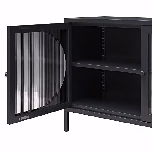 Dorel Home Furnishing Luna Wide Metal Cabinet with 2 Glass Doors, Black, W: 100 cm, D: 40 cm, H: 64 cm – 3