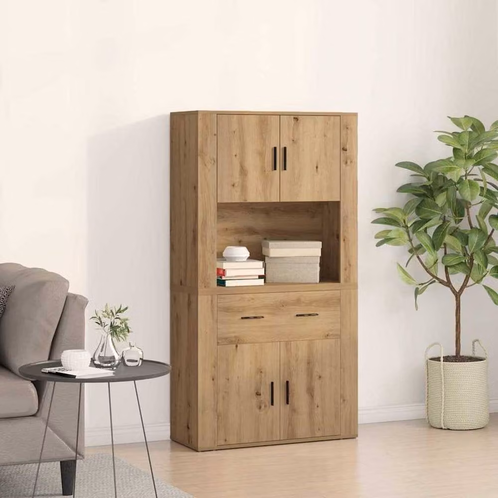 Berkfield Home Artisan Oak Highboard in Brown, W/D/H: 80 x 33 x 150 cm – 2