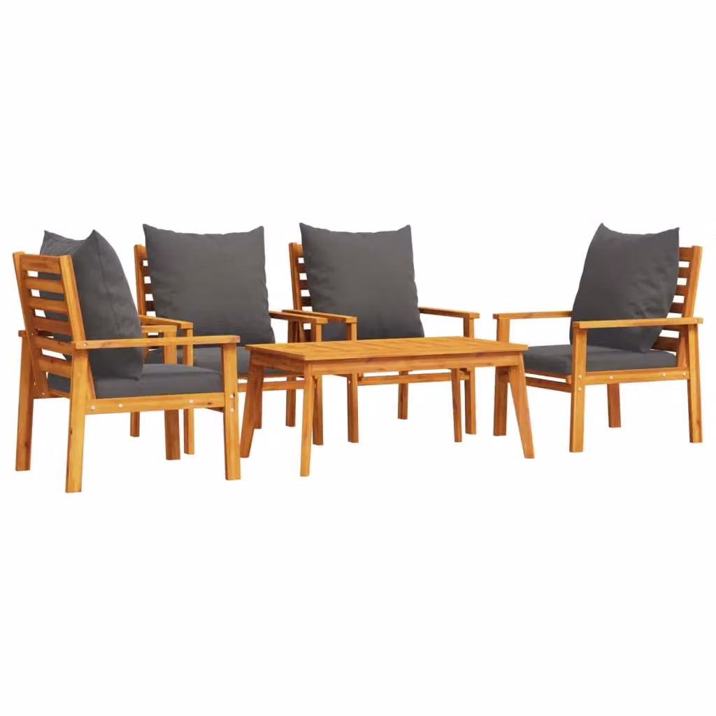 Berkfield Home 5 Piece Garden Lounge Set with Cushions in Brown Solid Acacia Wood – 2