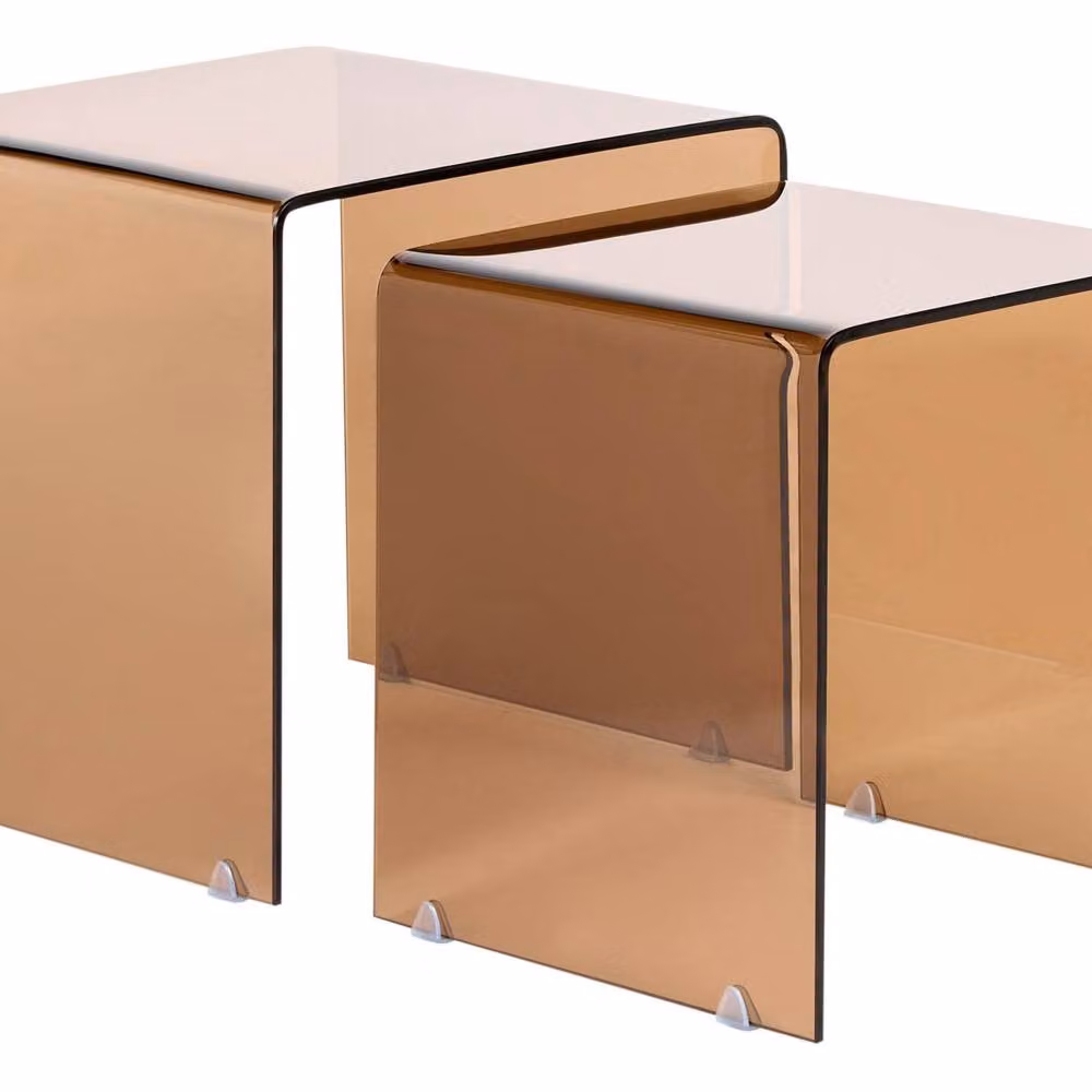 Wyld and Coco Nest Side Tables 2-Pack in Brown with Rectangular Glass Tops – 2
