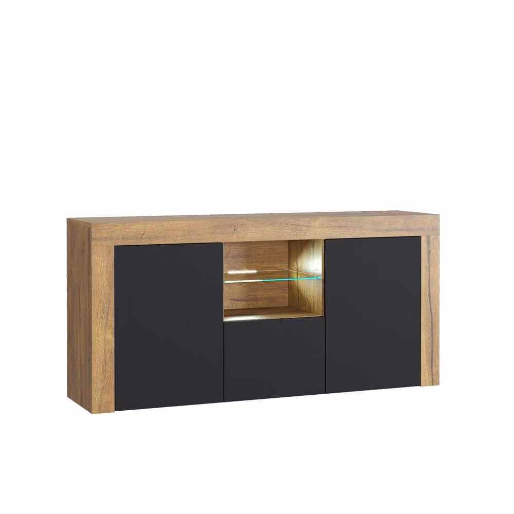 Mex Furniture LTD Aurora Sideboard in Dark Oak and Black Matt with Integrated LED Lighting, W: 145 cm, D: 35 cm, H: 70 cm – 6