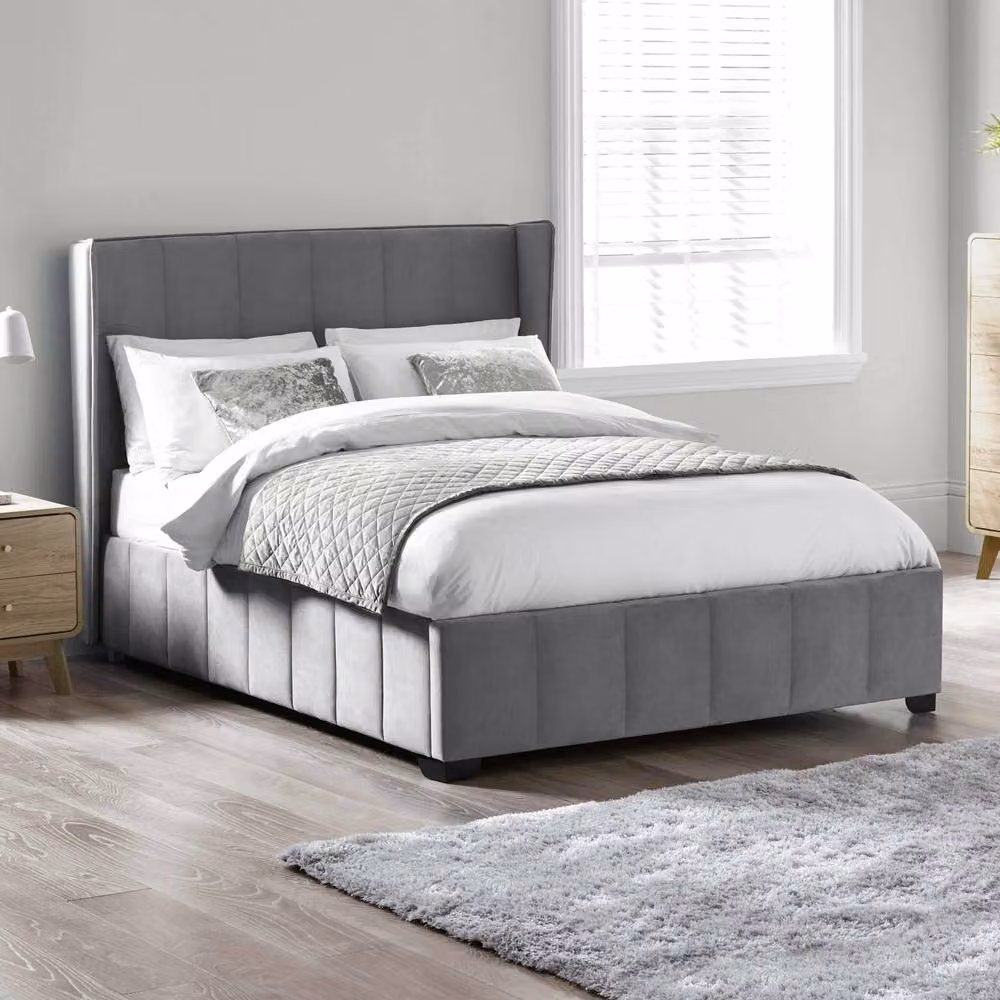 Cheshire Modern Grey Velvet Upholstered Bed - Double (135cm) – 3