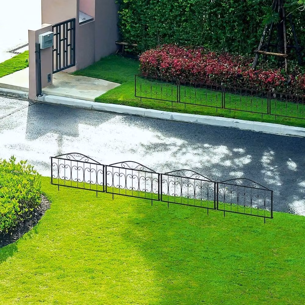 NESTLUNE Decorative Metal Garden Fencing Border Edging, 4 Pieces, Black, H: 15 cm, W: 100 cm – 3