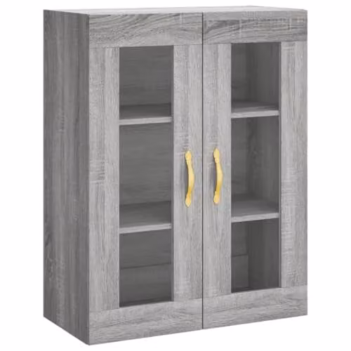 vidaXL Wall Mounted Cabinet in Grey with Glass Doors, W/D/H: 69.5 x 34 x 90 cm