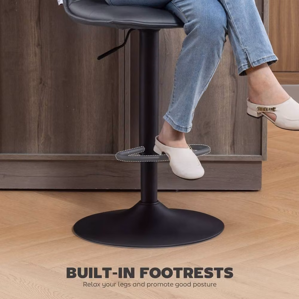 Wyld Haus Miha Set of 2 Adjustable Grey Faux Leather Bar Stools with 360 Degree Swivel – 8