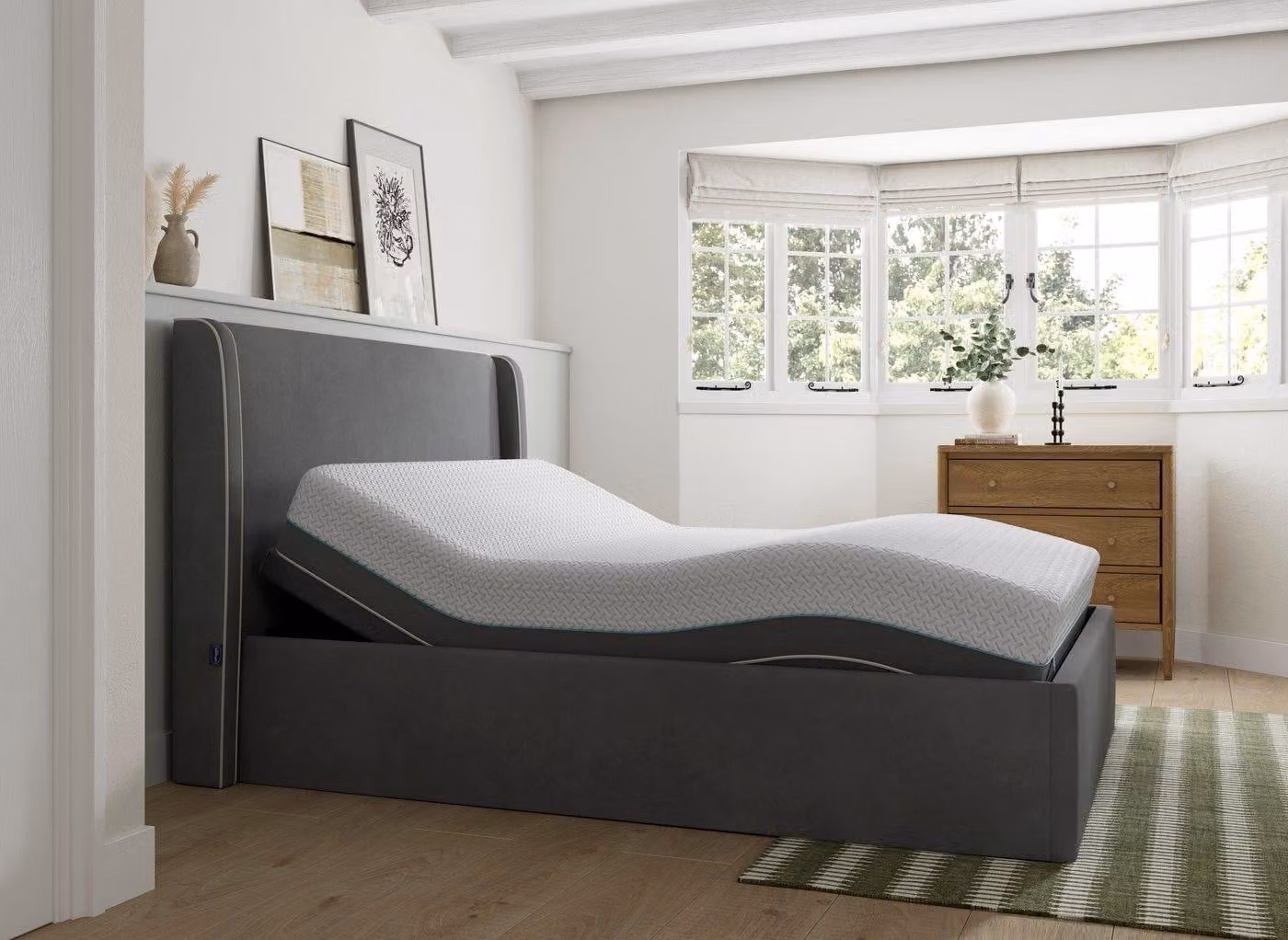 Silentnight Payton Sleepmotion Motorised Adjustable Upholstered Bed Frame in Grey