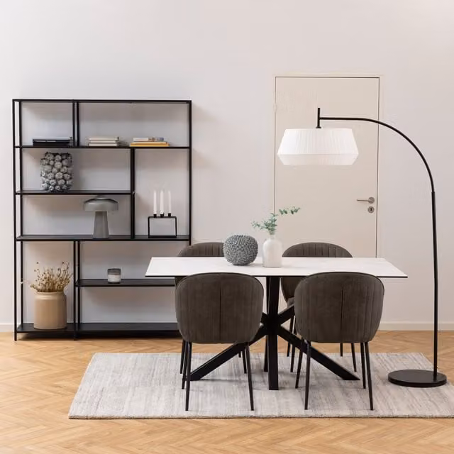 Furniture To Go Heaven Modern Rectangular Ceramic Dining Table in White and Black, W: 160 cm, D: 90 cm